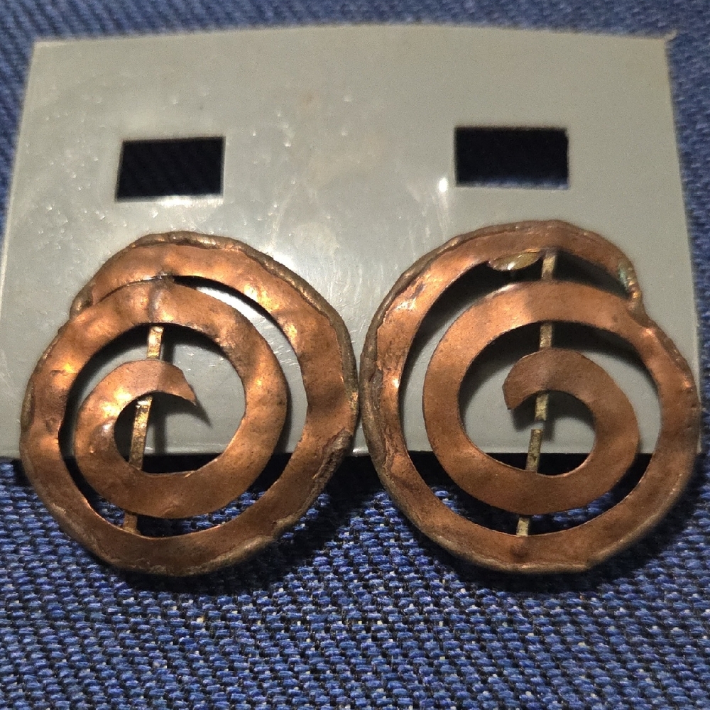 Handcrafted Copper Spiral Clip-On Earrings - Warm Copper Tone